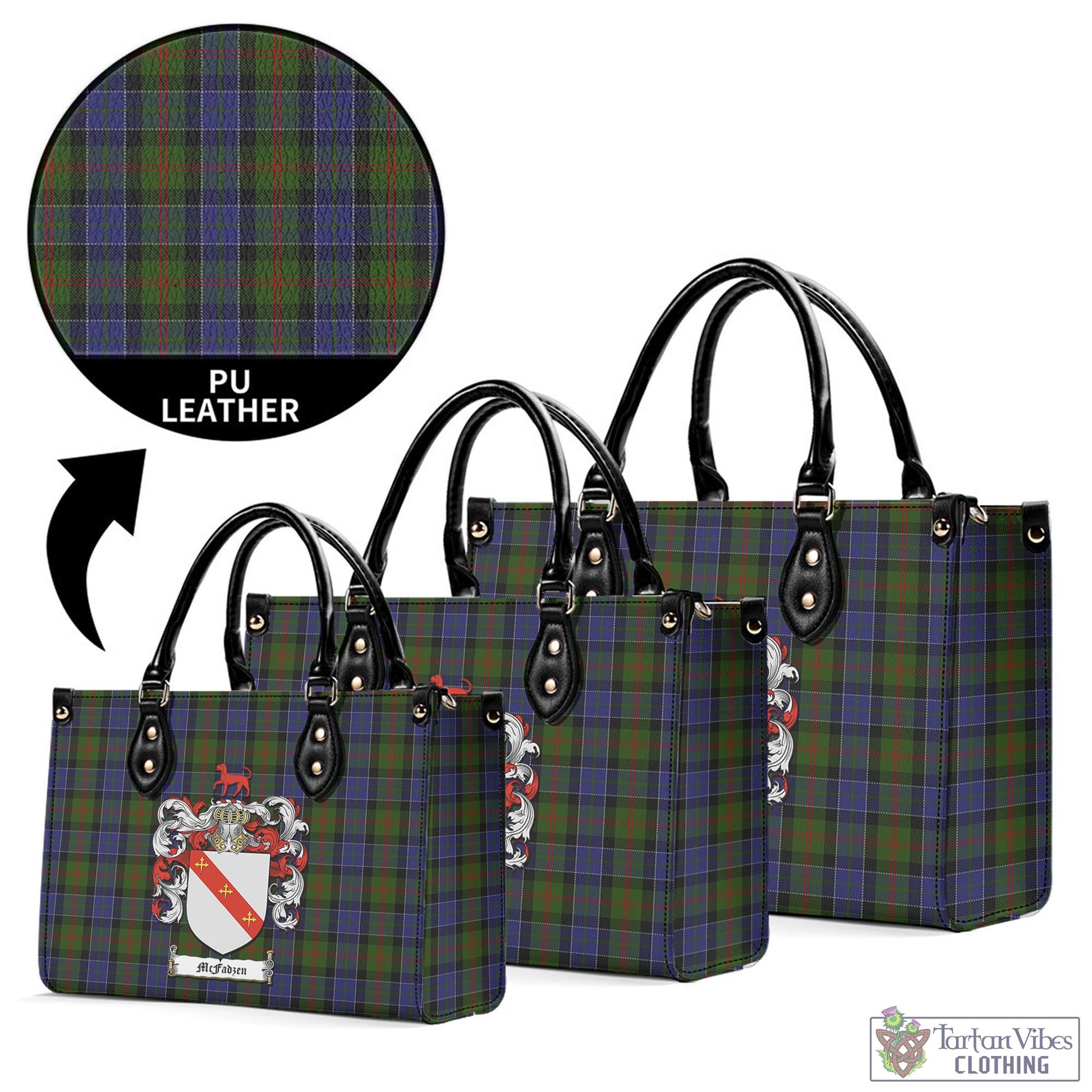 Tartan Vibes Clothing McFadzen 03 Tartan Luxury Leather Handbags with Family Crest