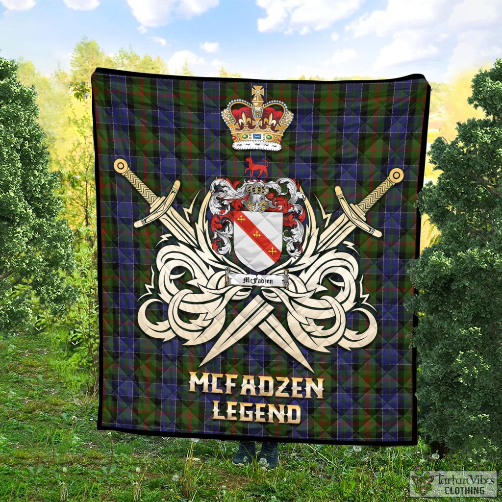Tartan Vibes Clothing McFadzen 03 Tartan Quilt with Clan Crest and the Golden Sword of Courageous Legacy