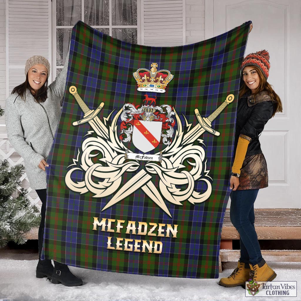 Tartan Vibes Clothing McFadzen 03 Tartan Blanket with Clan Crest and the Golden Sword of Courageous Legacy