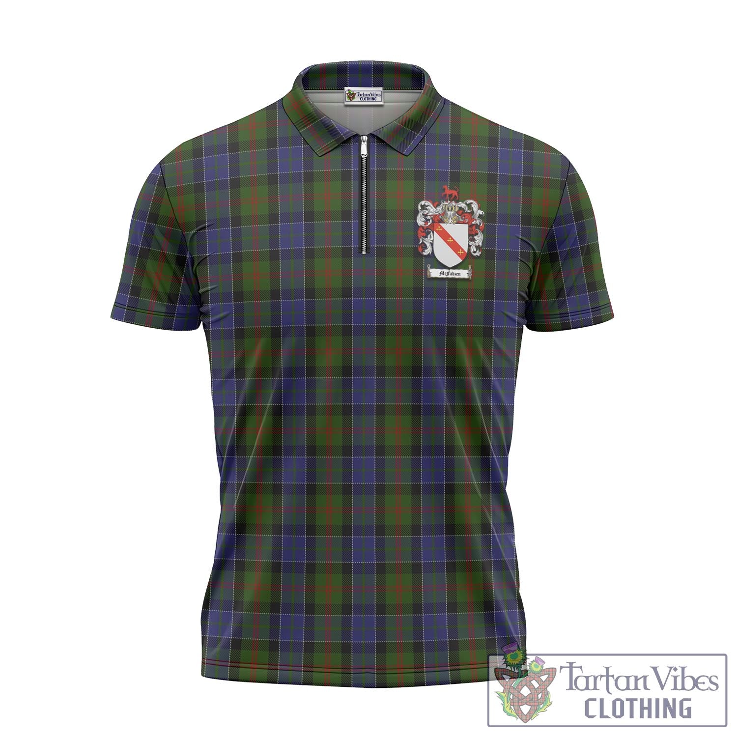 Tartan Vibes Clothing McFadzen 03 Tartan Zipper Polo Shirt with Family Crest