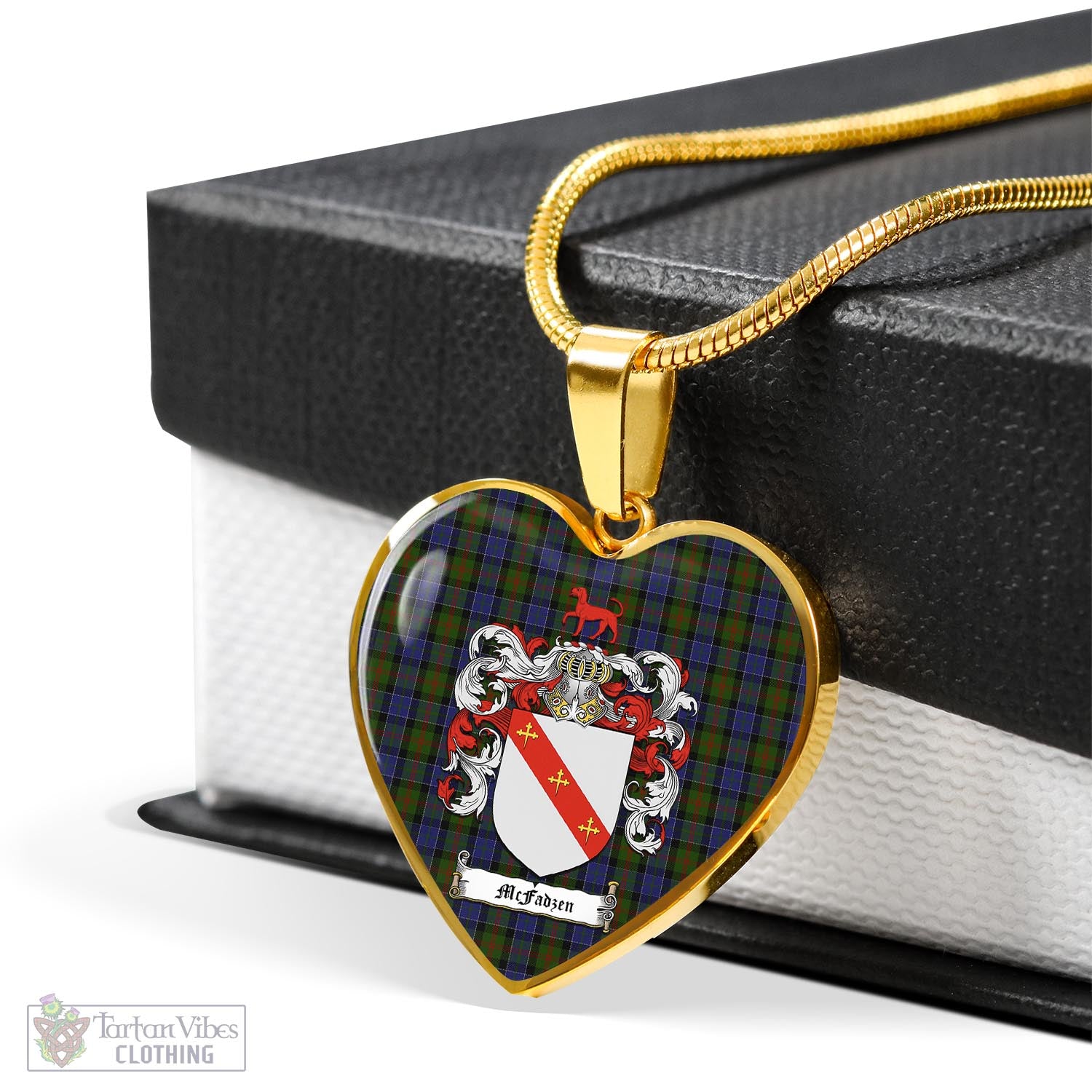 Tartan Vibes Clothing McFadzen 03 Tartan Heart Necklace with Family Crest