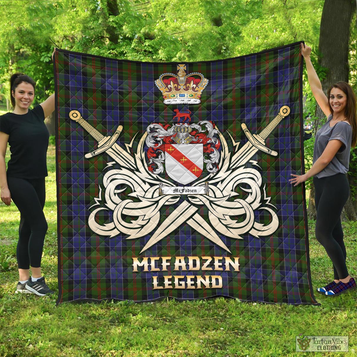 Tartan Vibes Clothing McFadzen 03 Tartan Quilt with Clan Crest and the Golden Sword of Courageous Legacy