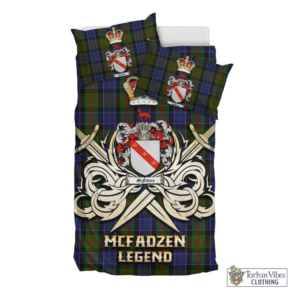 Tartan Vibes Clothing McFadzen 03 Tartan Bedding Set with Clan Crest and the Golden Sword of Courageous Legacy