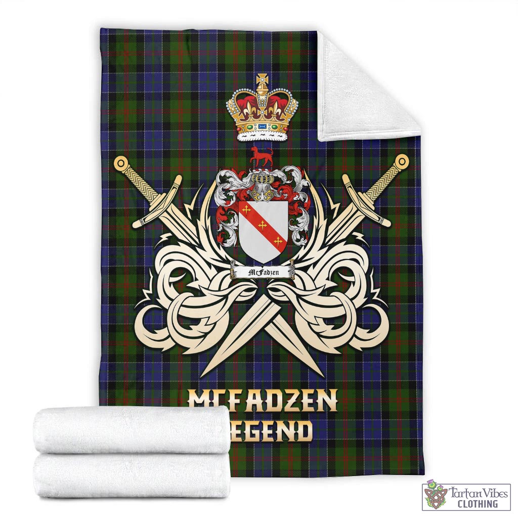 Tartan Vibes Clothing McFadzen 03 Tartan Blanket with Clan Crest and the Golden Sword of Courageous Legacy