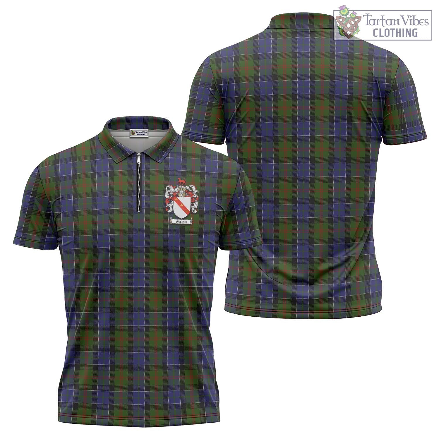 Tartan Vibes Clothing McFadzen 03 Tartan Zipper Polo Shirt with Family Crest