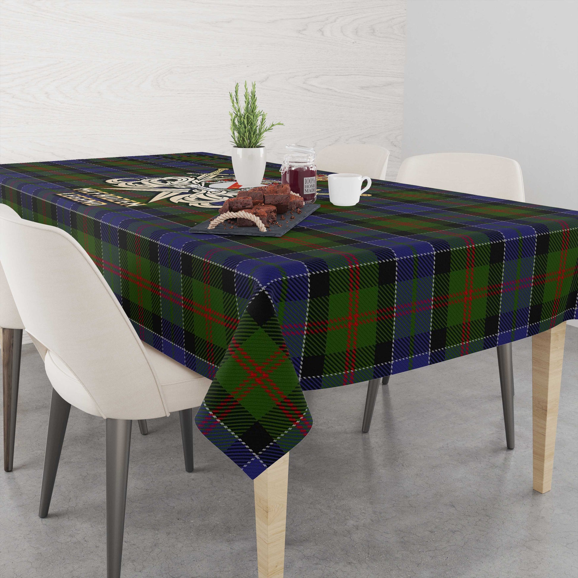Tartan Vibes Clothing McFadzen 03 Tartan Tablecloth with Clan Crest and the Golden Sword of Courageous Legacy