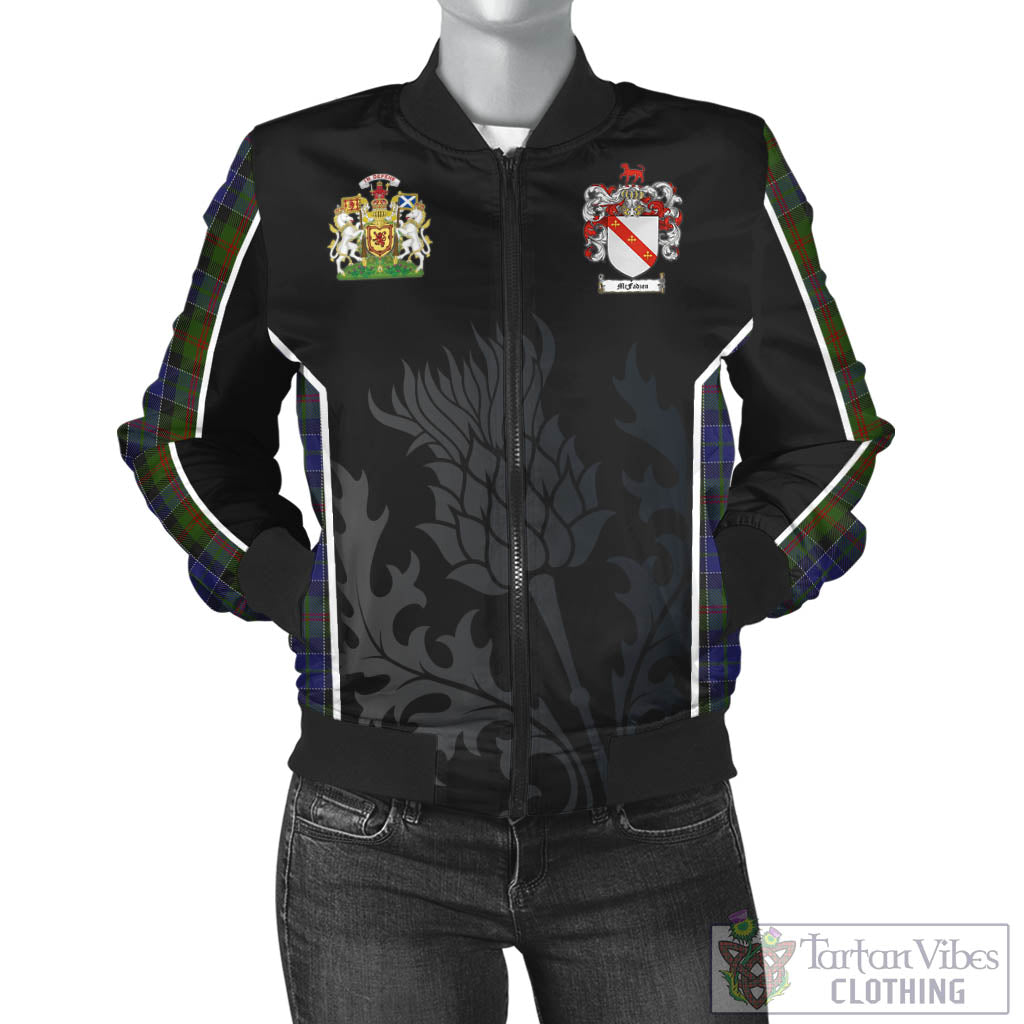 Tartan Vibes Clothing McFadzen 03 Tartan Bomber Jacket with Family Crest and Scottish Thistle Vibes Sport Style