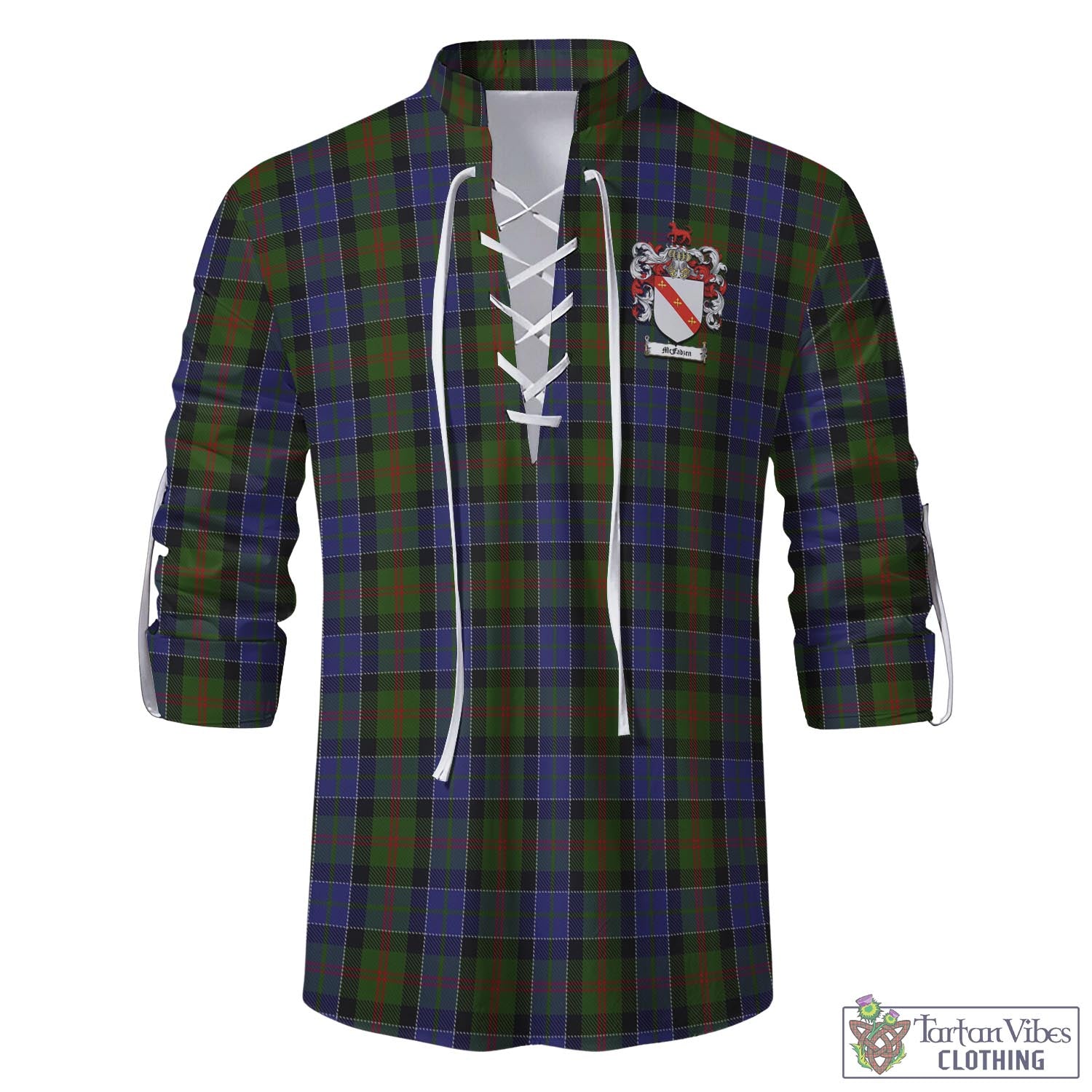 Tartan Vibes Clothing McFadzen 03 Tartan Men's Scottish Traditional Jacobite Ghillie Kilt Shirt with Family Crest
