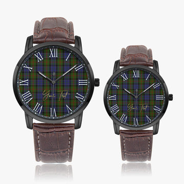 McFadzen #03 Tartan Personalized Your Text Leather Trap Quartz Watch Wide Type Black Case With Brown Leather Strap - Tartanvibesclothing Shop