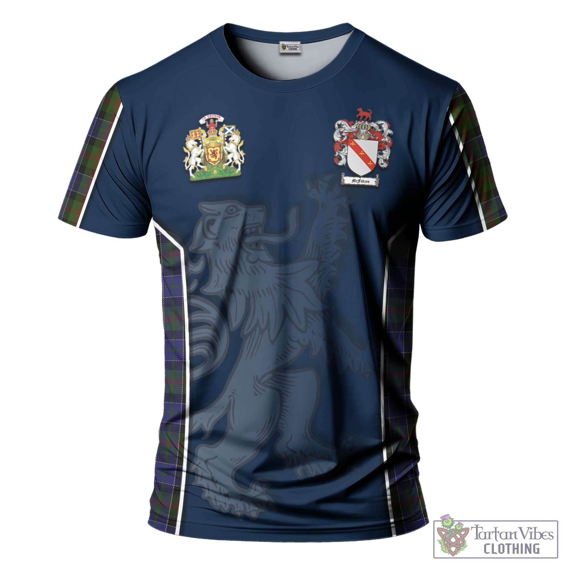 Tartan Vibes Clothing McFadzen 03 Tartan T-Shirt with Family Crest and Lion Rampant Vibes Sport Style