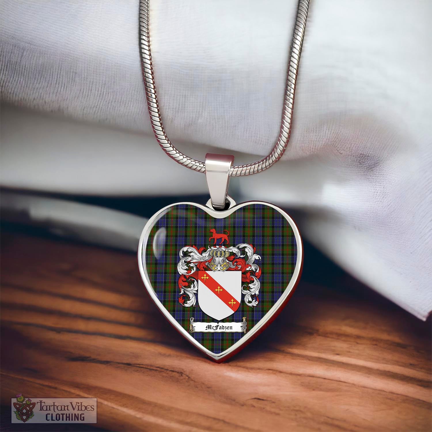Tartan Vibes Clothing McFadzen 03 Tartan Heart Necklace with Family Crest
