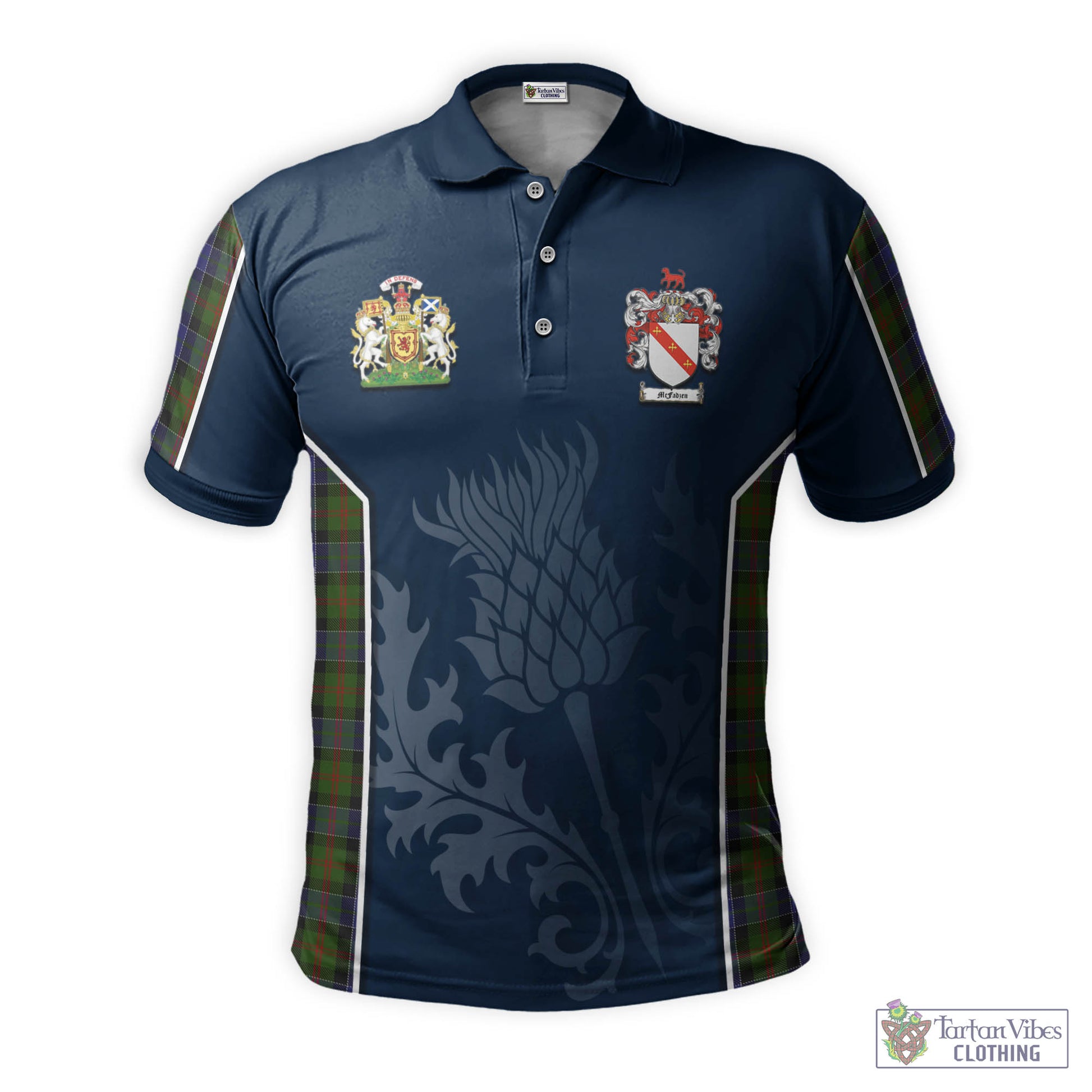Tartan Vibes Clothing McFadzen 03 Tartan Men's Polo Shirt with Family Crest and Scottish Thistle Vibes Sport Style