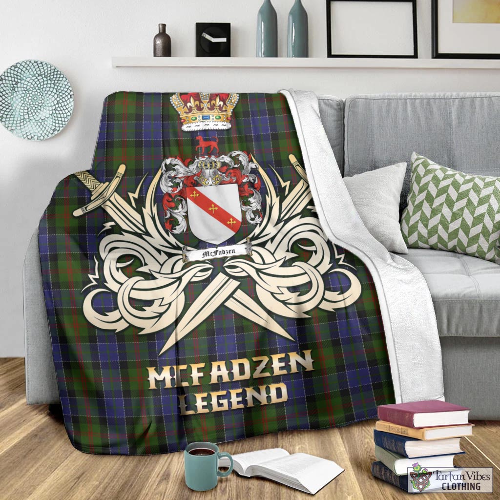 Tartan Vibes Clothing McFadzen 03 Tartan Blanket with Clan Crest and the Golden Sword of Courageous Legacy