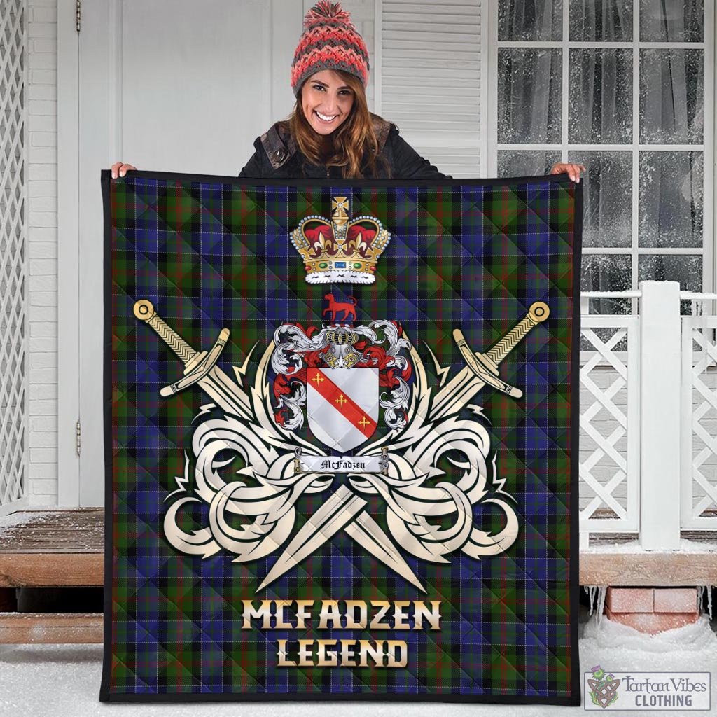 Tartan Vibes Clothing McFadzen 03 Tartan Quilt with Clan Crest and the Golden Sword of Courageous Legacy