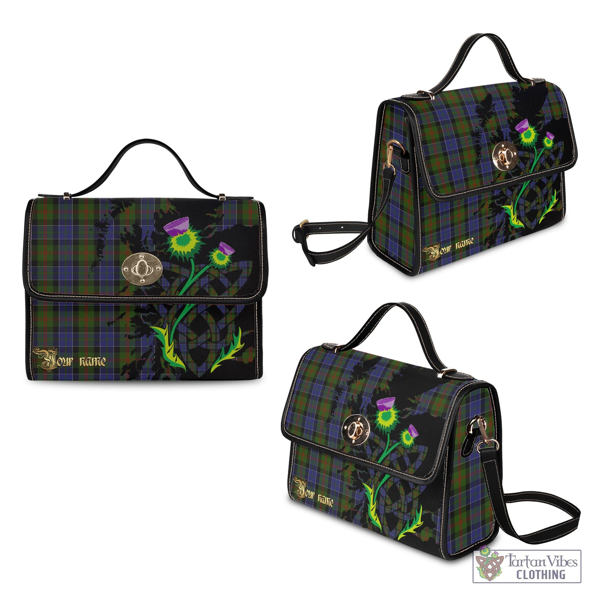 Tartan Vibes Clothing McFadzen #03 Tartan Waterproof Canvas Bag with Scotland Map and Thistle Celtic Accents