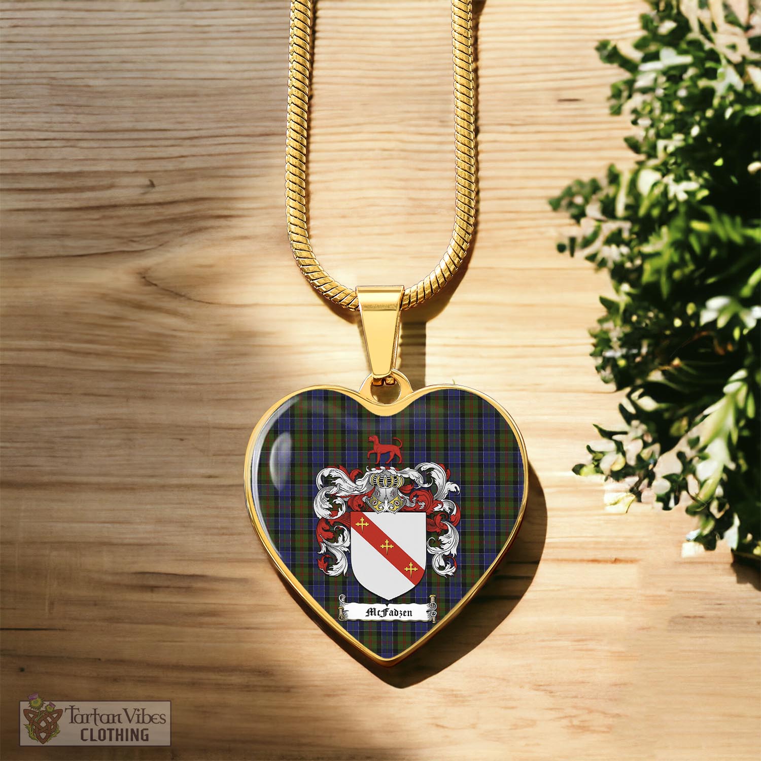 Tartan Vibes Clothing McFadzen 03 Tartan Heart Necklace with Family Crest