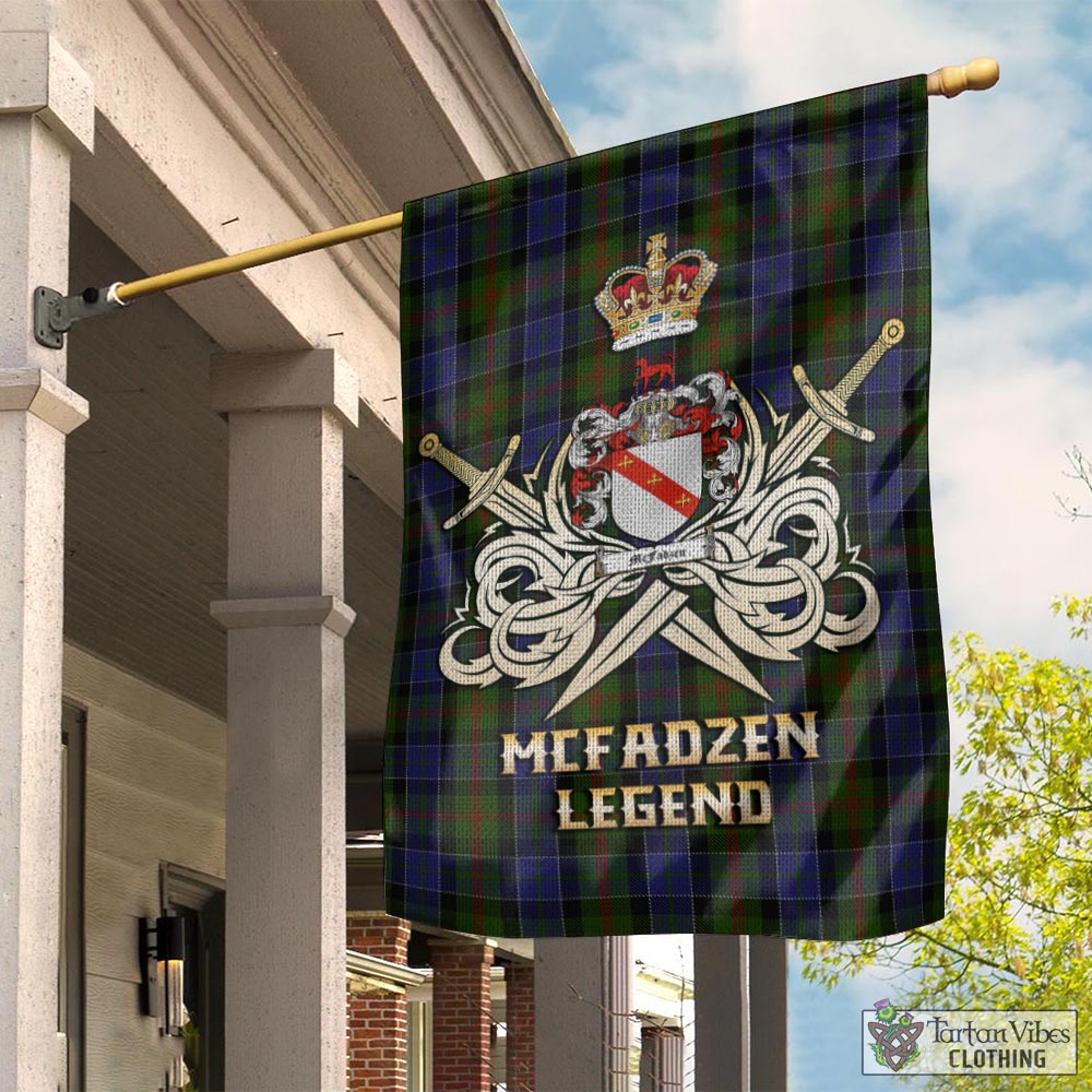 Tartan Vibes Clothing McFadzen 03 Tartan Flag with Clan Crest and the Golden Sword of Courageous Legacy