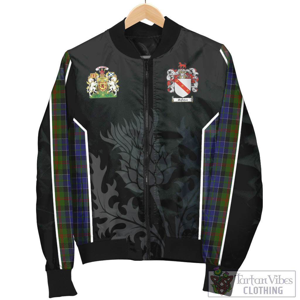 Tartan Vibes Clothing McFadzen 03 Tartan Bomber Jacket with Family Crest and Scottish Thistle Vibes Sport Style