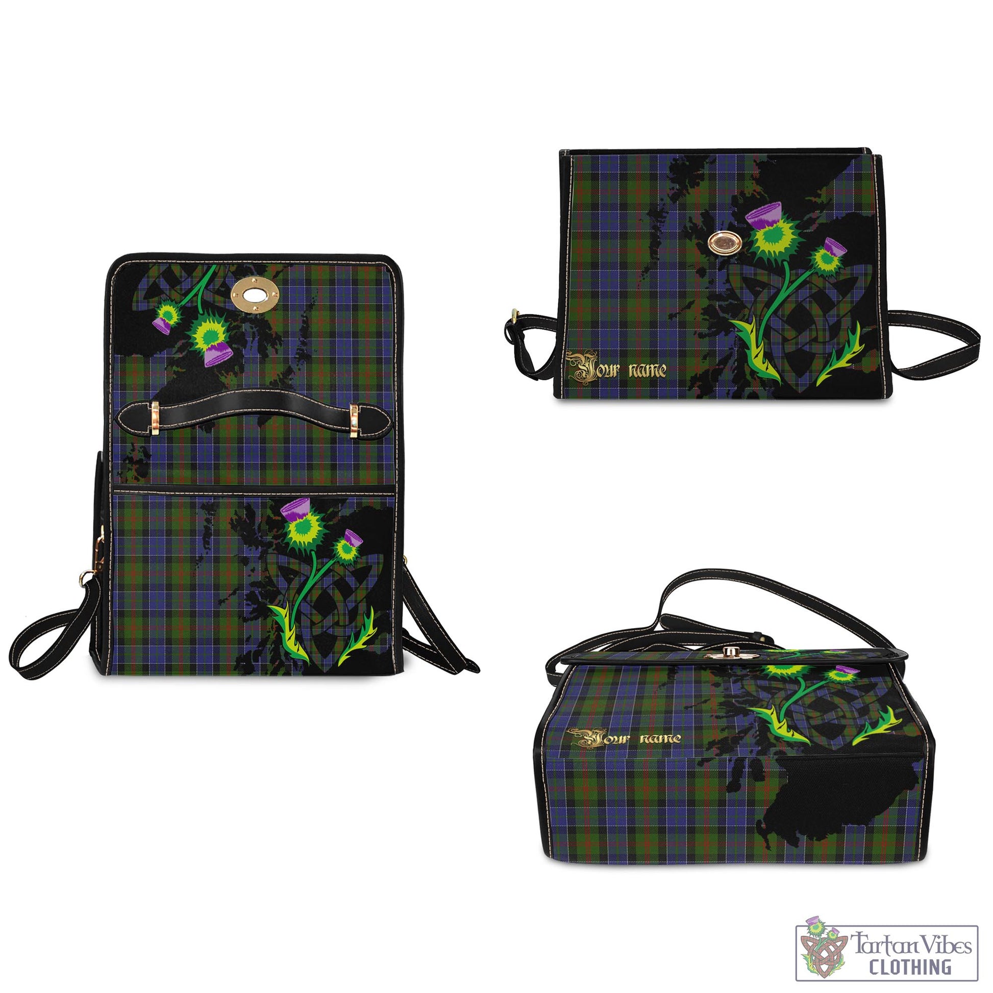 Tartan Vibes Clothing McFadzen #03 Tartan Waterproof Canvas Bag with Scotland Map and Thistle Celtic Accents