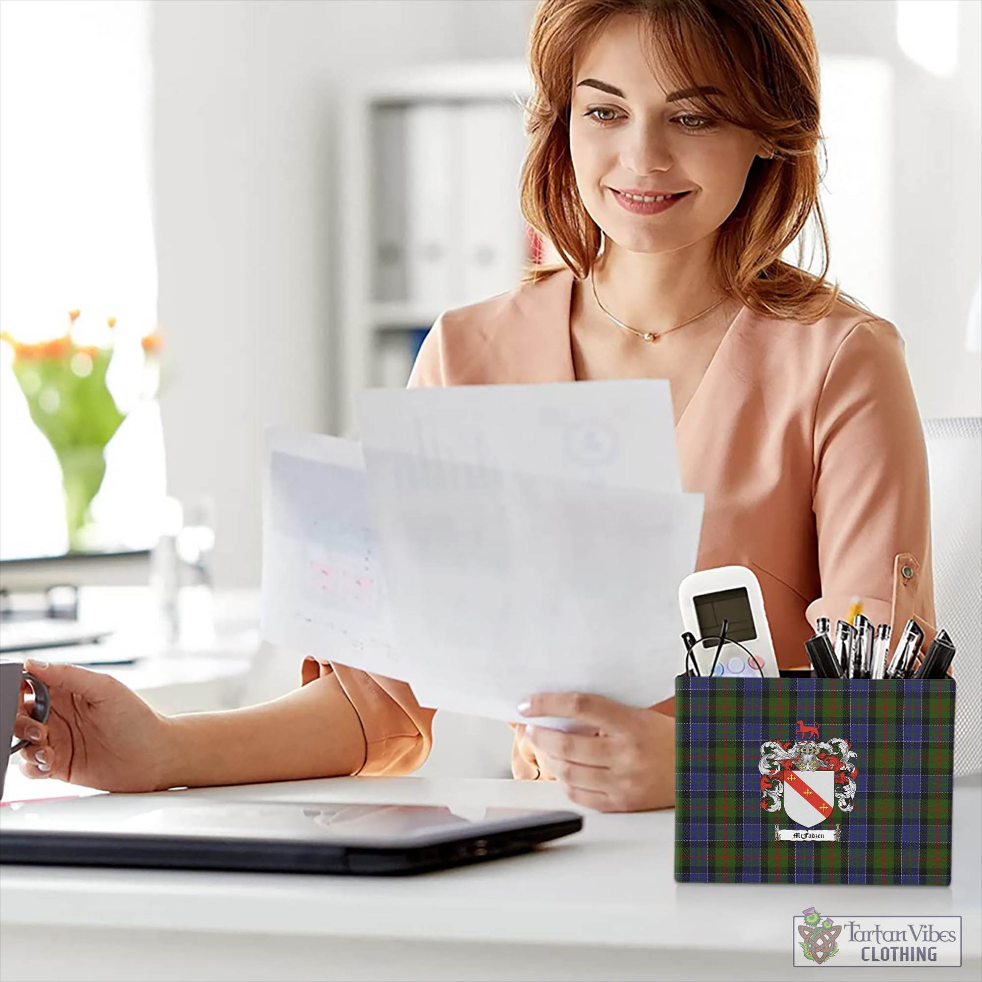 Tartan Vibes Clothing McFadzen 03 Tartan Pen Holder with Family Crest