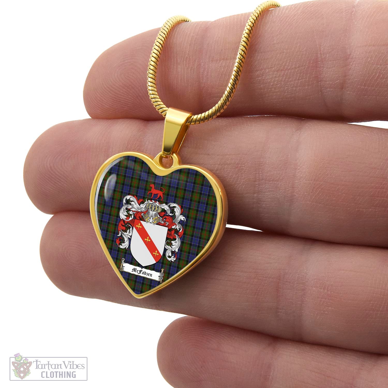 Tartan Vibes Clothing McFadzen 03 Tartan Heart Necklace with Family Crest