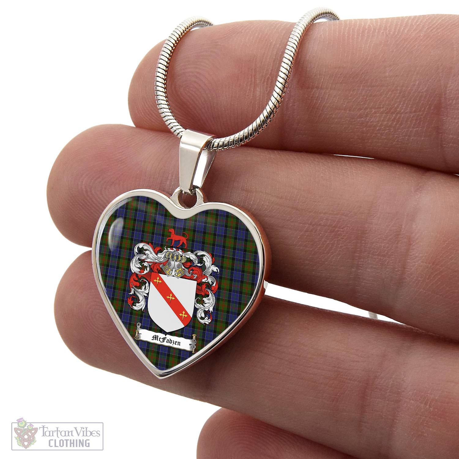 Tartan Vibes Clothing McFadzen 03 Tartan Heart Necklace with Family Crest