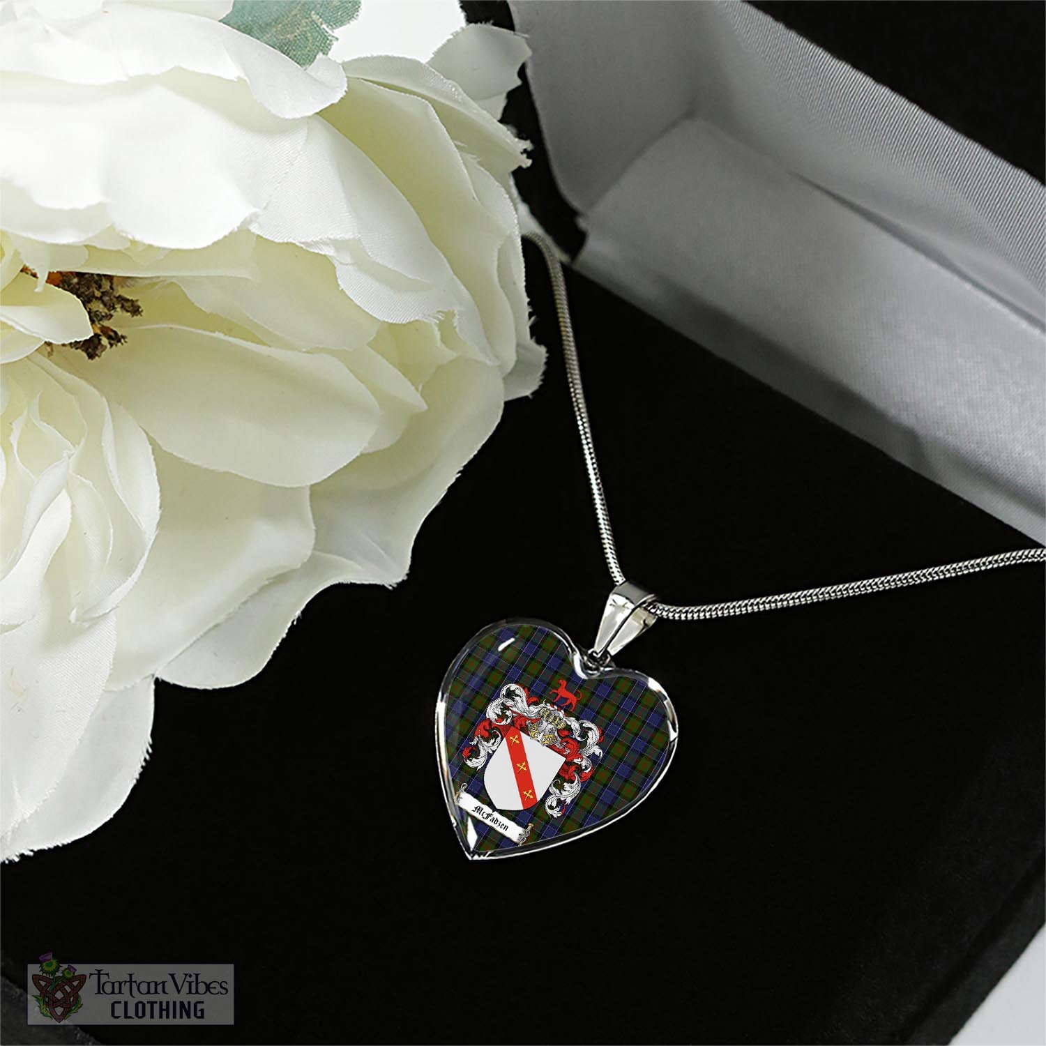 Tartan Vibes Clothing McFadzen 03 Tartan Heart Necklace with Family Crest