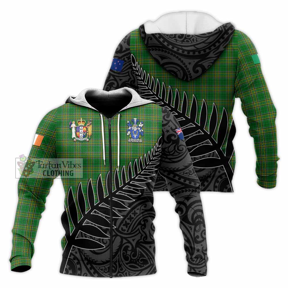 Tartan Vibes Clothing McFetridge Irish Clan Tartan Knitted Hoodie with Coat of Arms New Zealand Silver Fern Half Style
