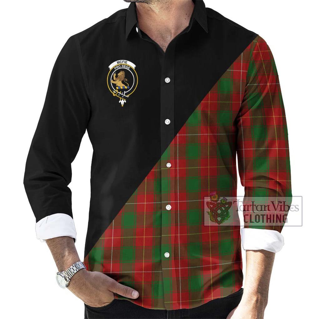 McFie Tartan Long Sleeve Button Shirt with Family Crest and Military Logo Style - Tartanvibesclothing Shop