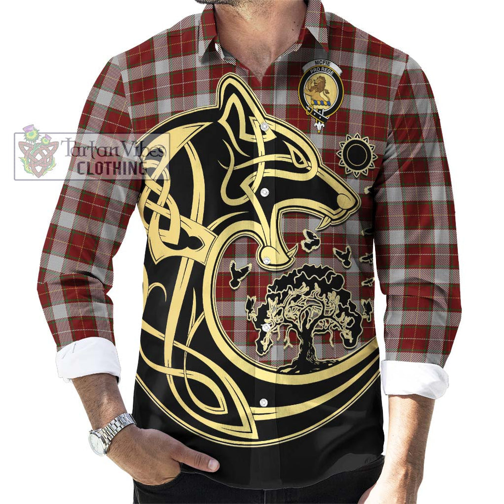McFie Dress Tartan Long Sleeve Button Shirt with Family Crest Celtic Wolf Style - Tartan Vibes Clothing