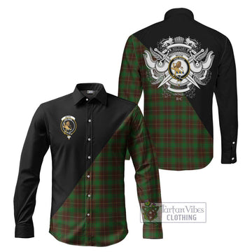 McFie Hunting Tartan Long Sleeve Button Shirt with Family Crest and Military Logo Style Men's Shirt S - Tartanvibesclothing Shop