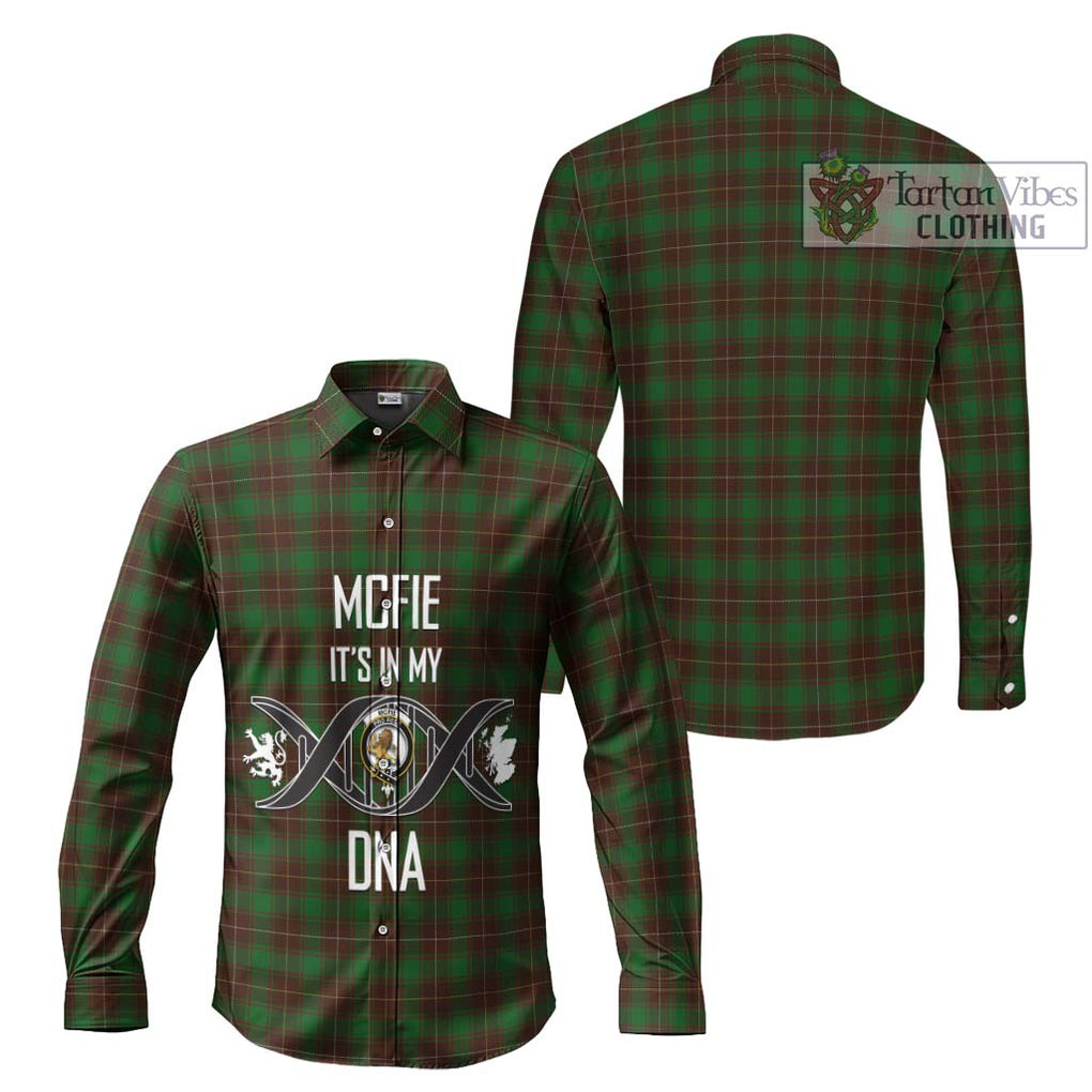 McFie Hunting Tartan Long Sleeve Button Shirt with Family Crest DNA In Me Style Men's Shirt - Tartanvibesclothing Shop