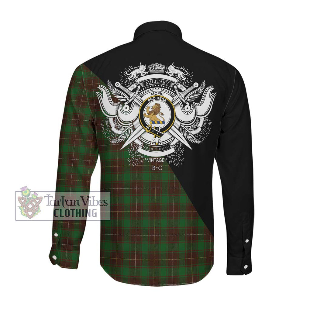 McFie Hunting Tartan Long Sleeve Button Shirt with Family Crest and Military Logo Style Men's Shirt - Tartanvibesclothing Shop