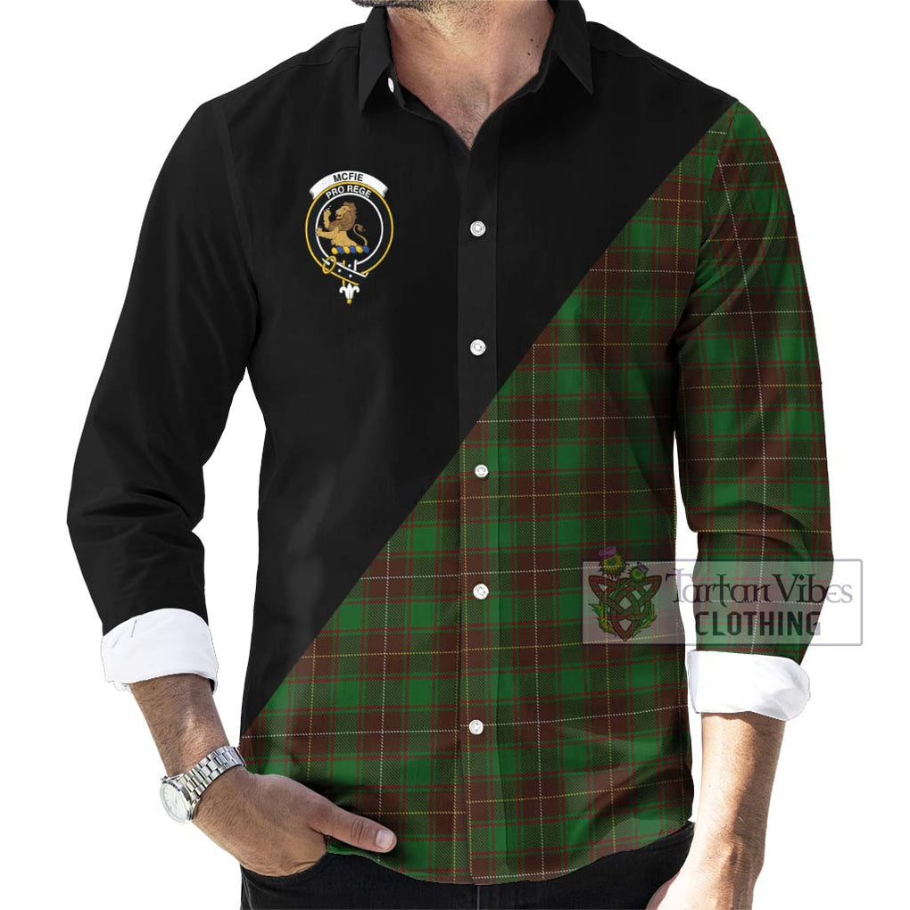 McFie Hunting Tartan Long Sleeve Button Shirt with Family Crest and Military Logo Style - Tartanvibesclothing Shop