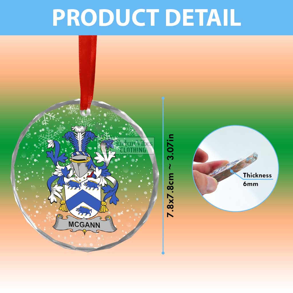 Tartan Vibes Clothing McGann Irish Clan Christmas Glass Ornament with Coat of Arms