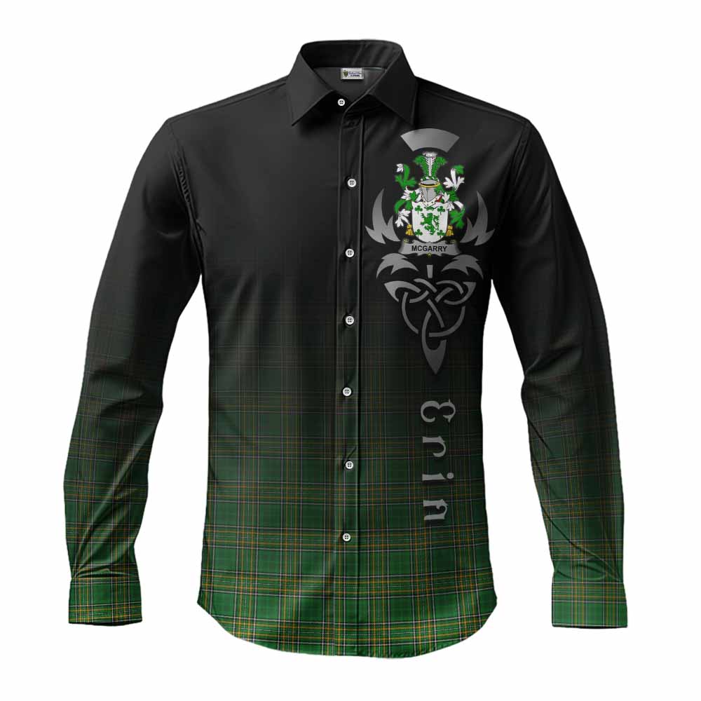 Tartan Vibes Clothing McGarry Irish Clan Long Sleeve Button Shirt with Coat of Arms Erin Go Bragh Celtic Inspired