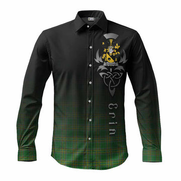 Tartan Vibes Clothing McGeough Irish Clan Long Sleeve Button Shirt with Coat of Arms Erin Go Bragh Celtic Inspired