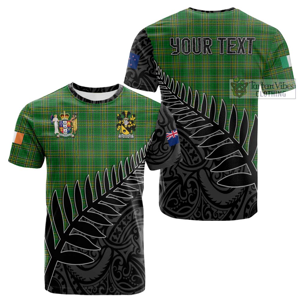 Tartan Vibes Clothing McGeough Irish Clan Tartan Cotton T-shirt with Coat of Arms New Zealand Silver Fern Half Style