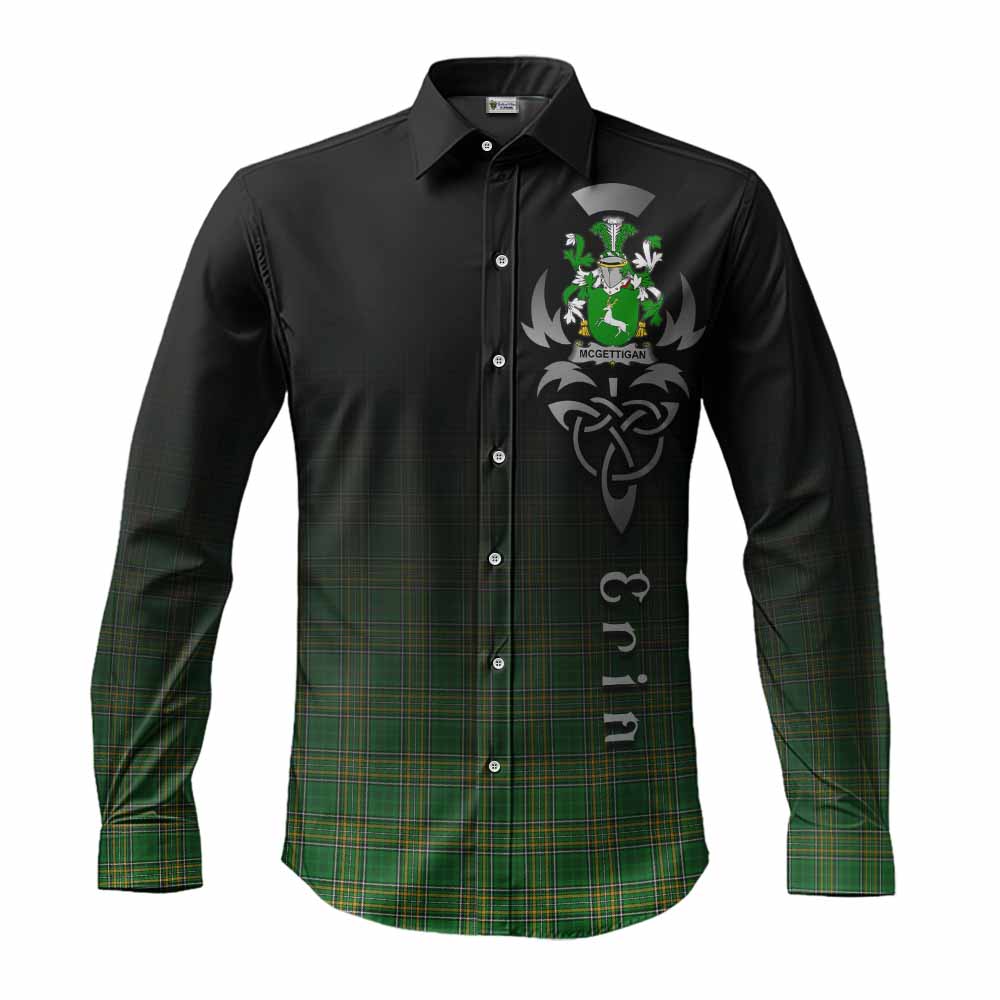 McGettigan Irish Clan Long Sleeve Button Shirt with Coat of Arms Erin Go Bragh Celtic Inspired Men's Shirt S - Tartan Vibes Clothing