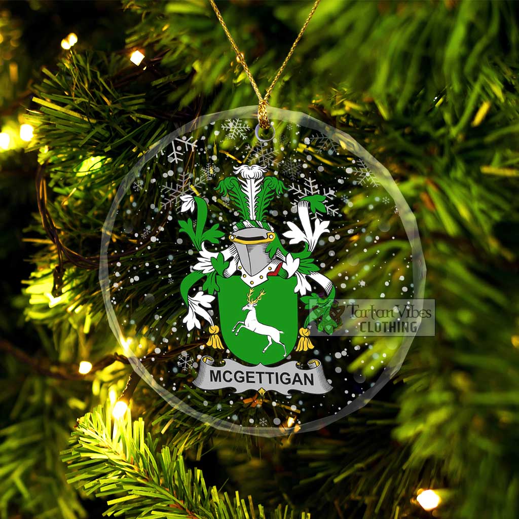 McGettigan Irish Clan Christmas Glass Ornament with Coat of Arms Transparent Glass Circle - 2D-tartanvibesclothing