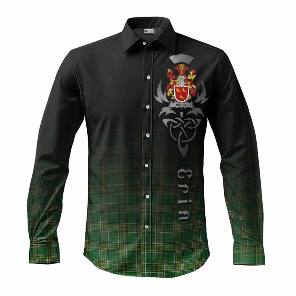 Tartan Vibes Clothing McGill Irish Clan Long Sleeve Button Shirt with Coat of Arms Erin Go Bragh Celtic Inspired