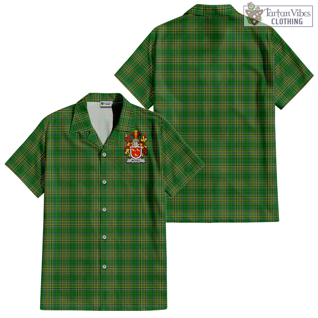 Tartan Vibes Clothing McGill Ireland Clan Tartan Short Sleeve Button Up with Coat of Arms