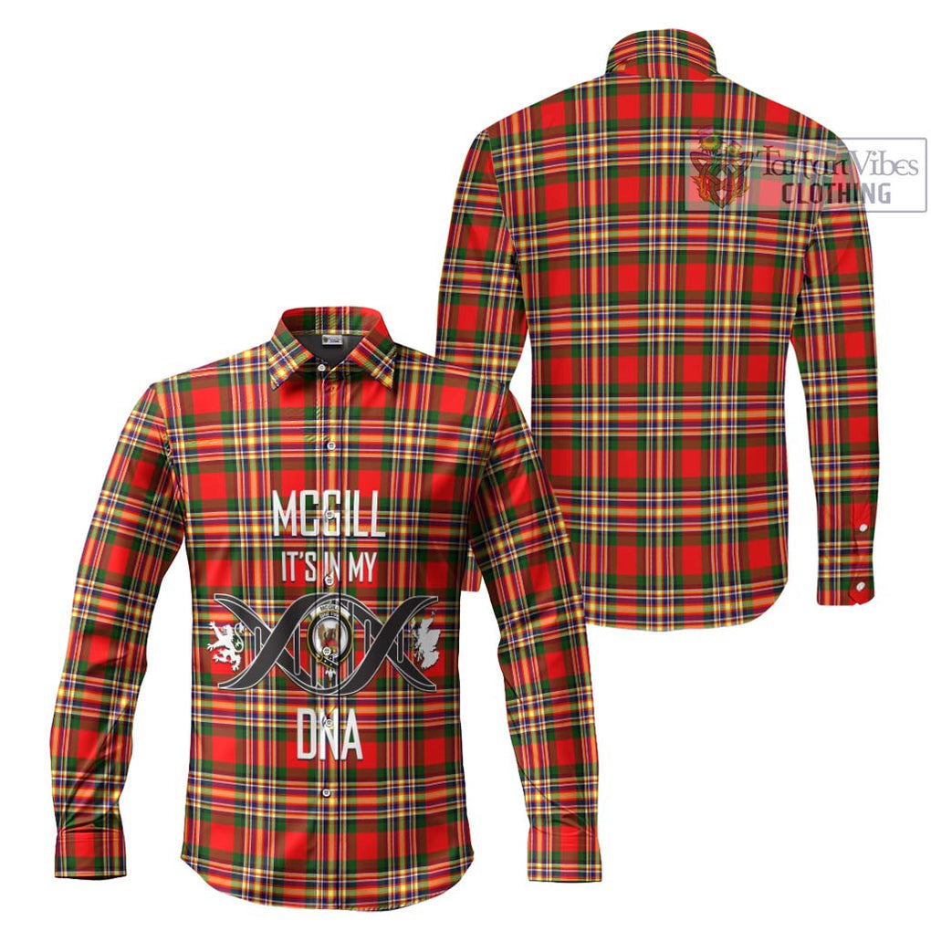 McGill Modern Tartan Long Sleeve Button Shirt with Family Crest DNA In Me Style Men's Shirt - Tartanvibesclothing Shop