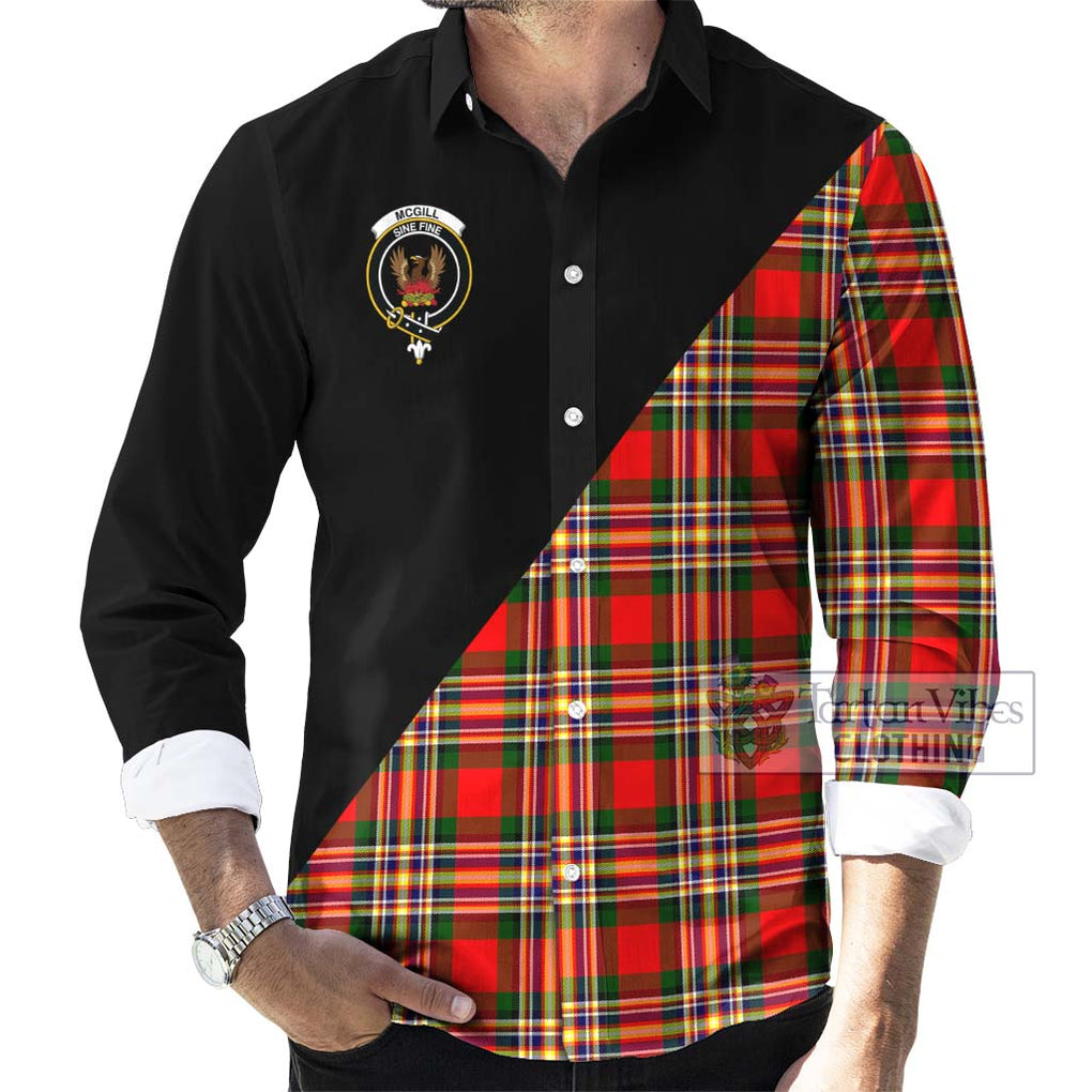 McGill Modern Tartan Long Sleeve Button Shirt with Family Crest and Military Logo Style - Tartanvibesclothing Shop