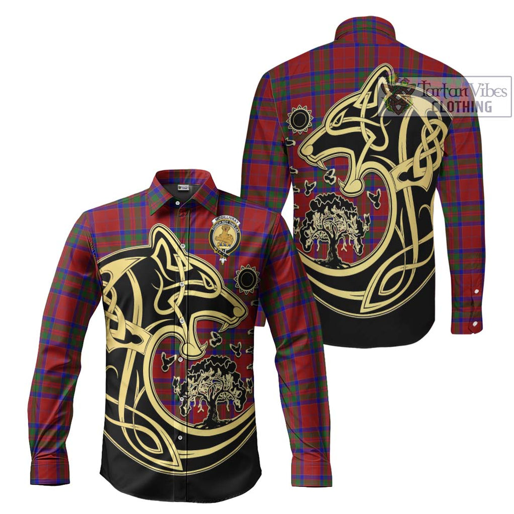 McGillivray Tartan Long Sleeve Button Shirt with Family Crest Celtic Wolf Style Men's Shirt S - Tartan Vibes Clothing