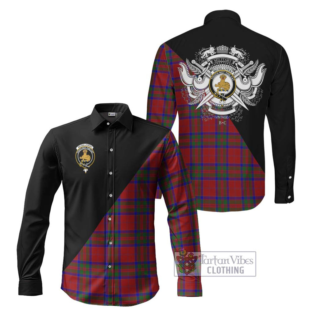 McGillivray Tartan Long Sleeve Button Shirt with Family Crest and Military Logo Style Men's Shirt S - Tartanvibesclothing Shop