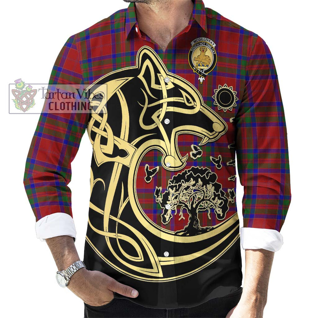 McGillivray Tartan Long Sleeve Button Shirt with Family Crest Celtic Wolf Style - Tartan Vibes Clothing
