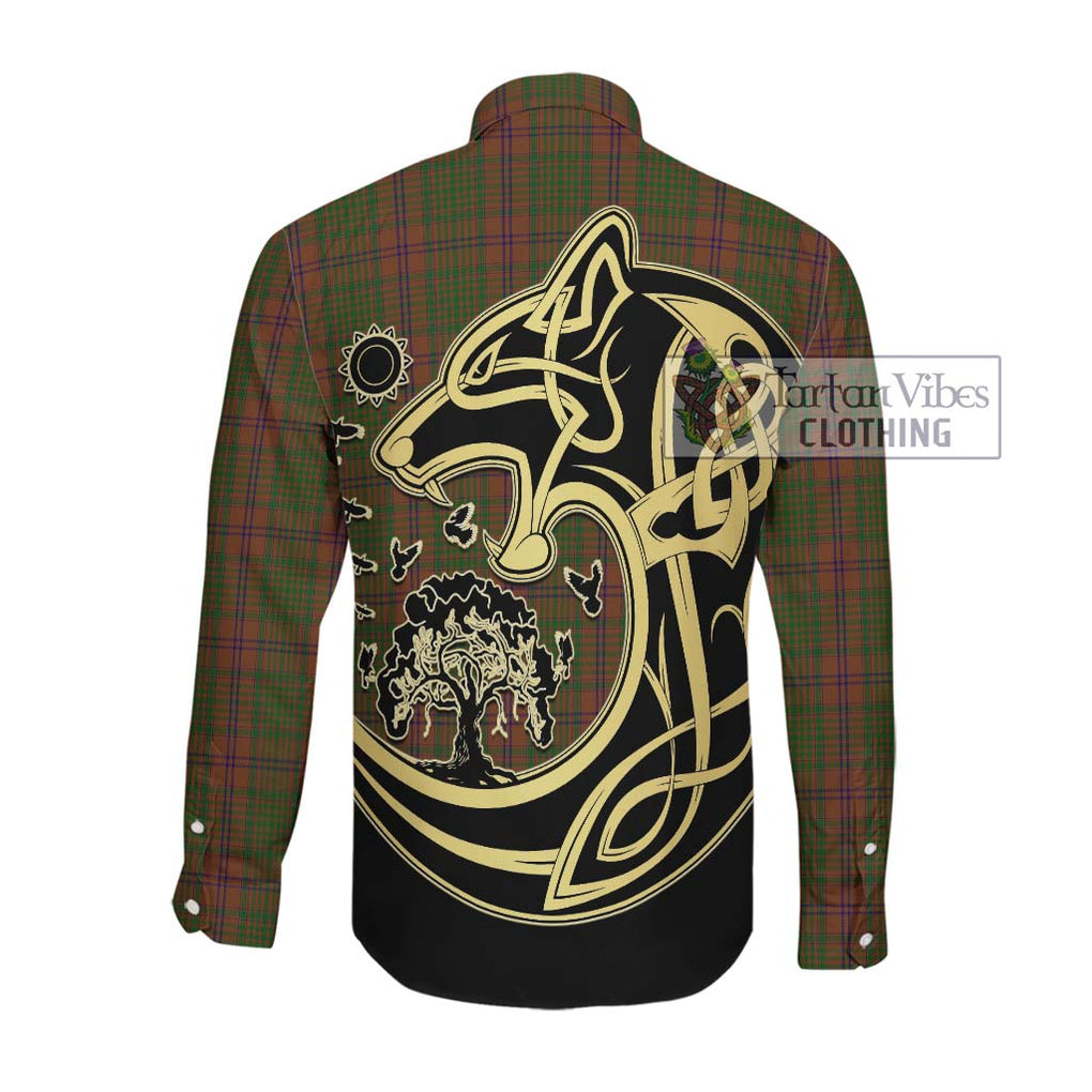 McGillivray Hunting Tartan Long Sleeve Button Shirt with Family Crest Celtic Wolf Style Men's Shirt - Tartan Vibes Clothing