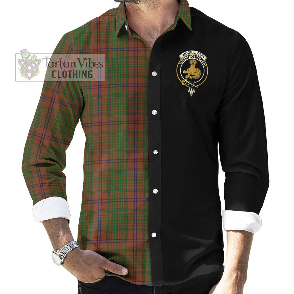 McGillivray Hunting Tartan Long Sleeve Button Shirt with Family Crest and Half Of Me Style - Tartanvibesclothing Shop