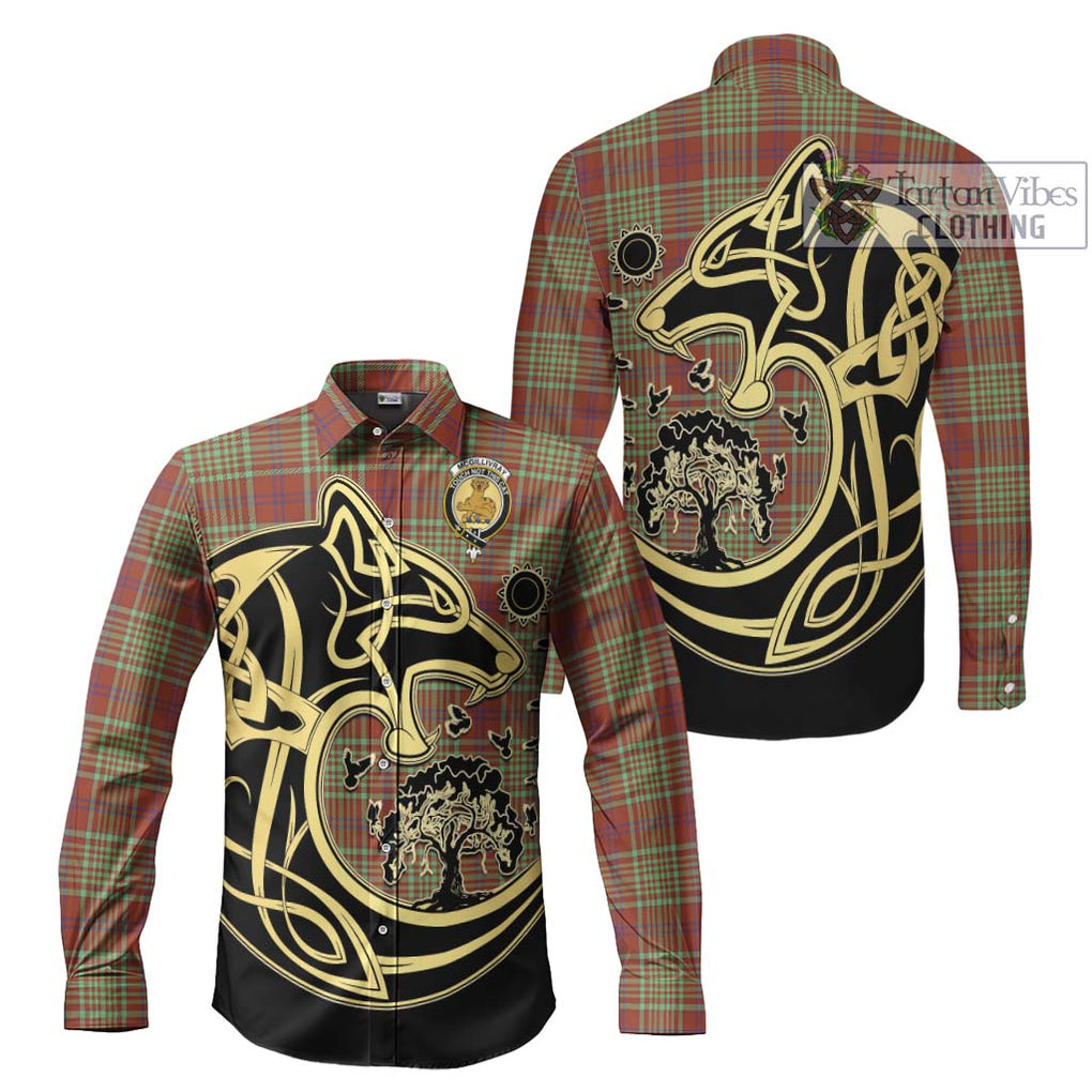 McGillivray Hunting Ancient Tartan Long Sleeve Button Shirt with Family Crest Celtic Wolf Style Men's Shirt S - Tartan Vibes Clothing